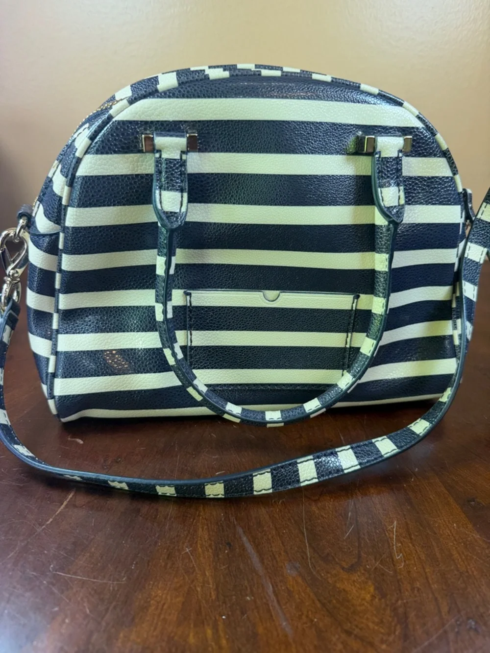 kate‎ spade Black and Cream Striped Dome Satchel